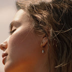 Opal Teardrop Huggie Hoop Earrings, Steel