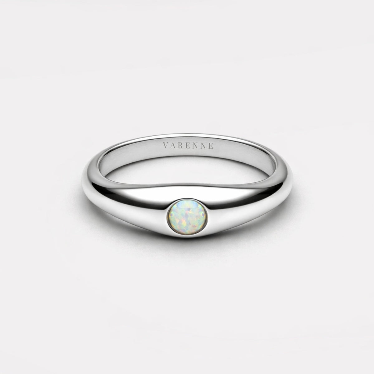 Round Opal Band Ring, 5 mm, Stainless Steel