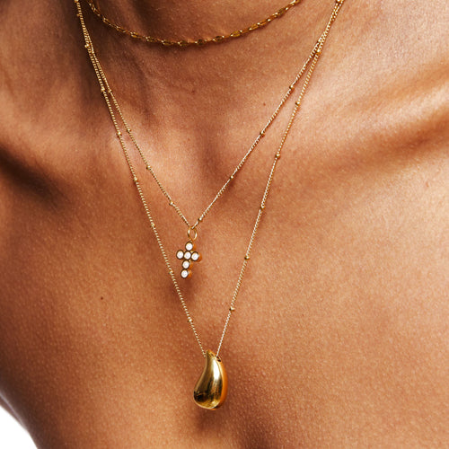 Glass Pearl Cross Necklace, 15 mm