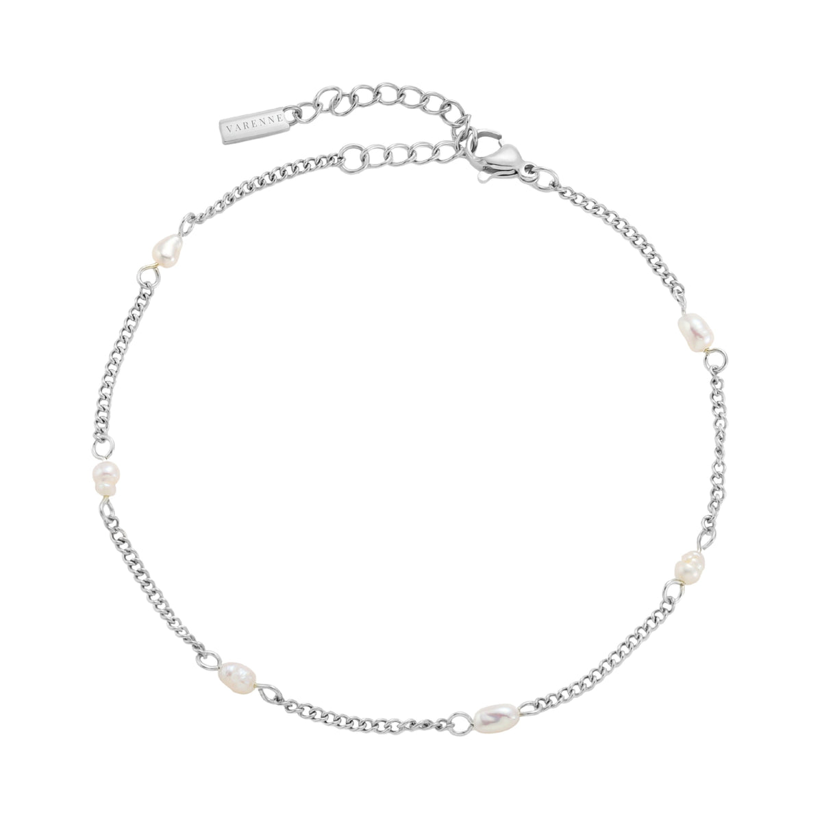 Freshwater Pearl Station Anklet, 3 mm Pearls