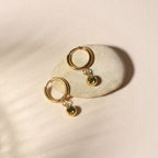 Birthstone Color CZ Charm Hoop Earrings