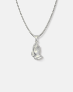 Praying Hands Pendant Necklace, Silver-Plated Steel