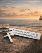 Proverbs 3:5 Scripture Keychain with Cross Charm, Silver-Tone