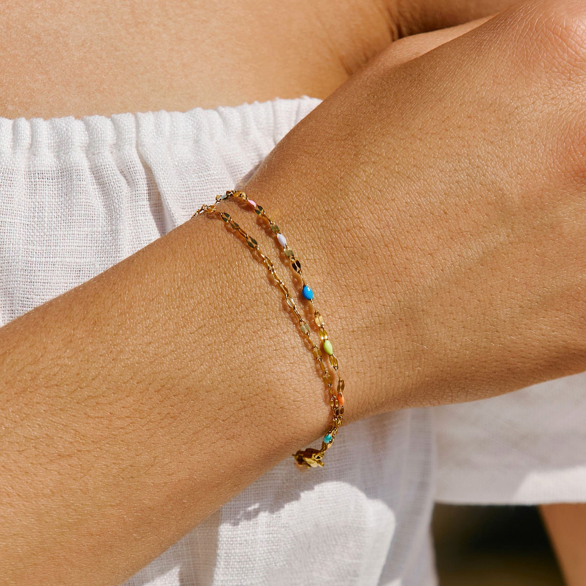 Rainbow Double Chain Bracelet, 16 cm