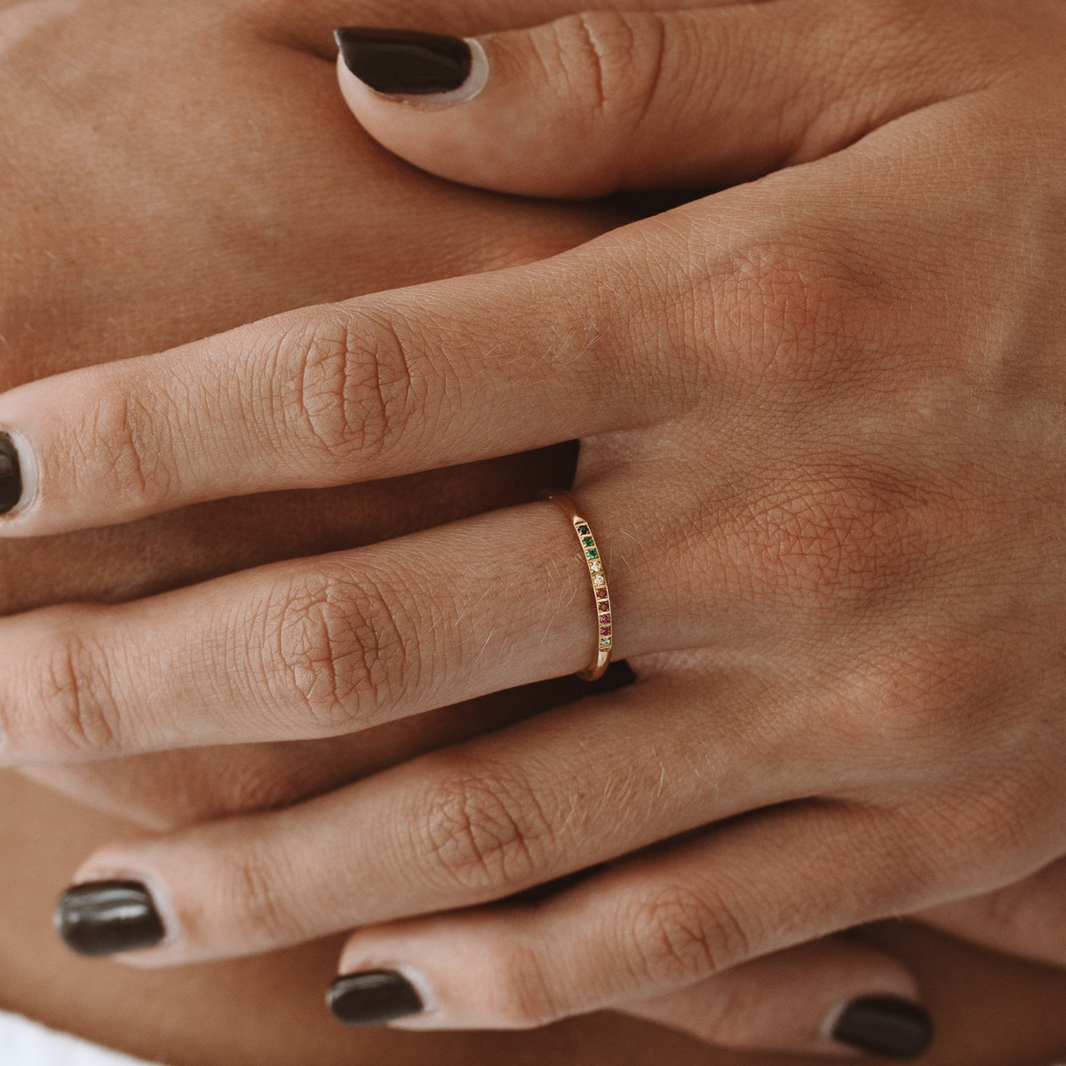 Rainbow Zircon Band Ring — Golden Hour