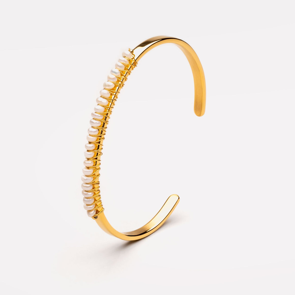Freshwater Pearl Row Cuff Bracelet, Steel