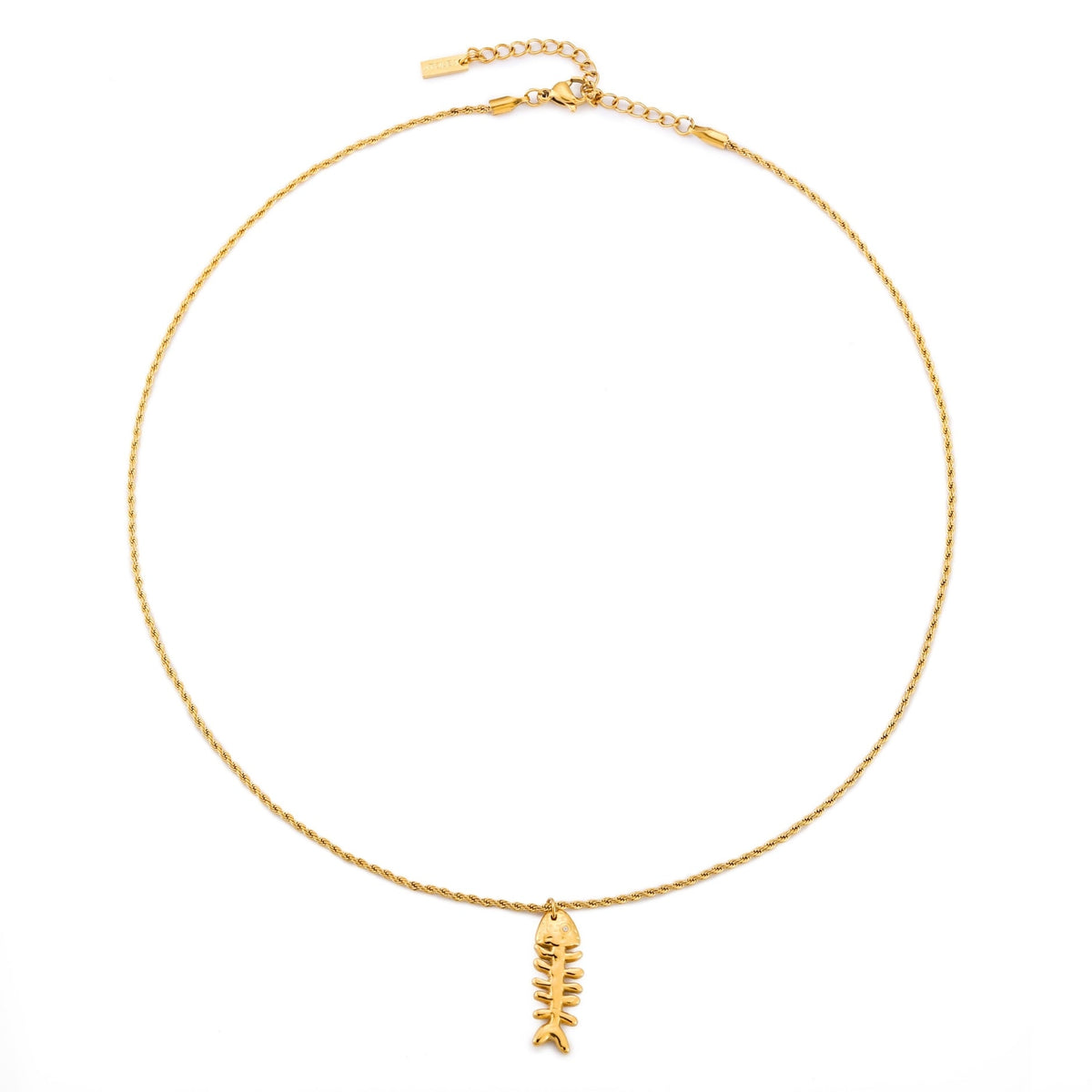 Fishbone Pendant Rope Chain Necklace, Gold PVD Steel