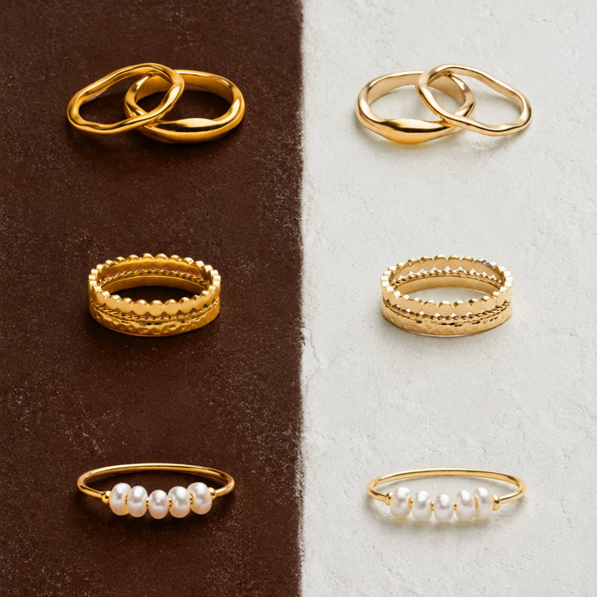 Three Textured Stacking Rings Set — Daily