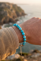 Men’s Turquoise Bead Bracelet, 8 mm, Stainless Steel Clasp