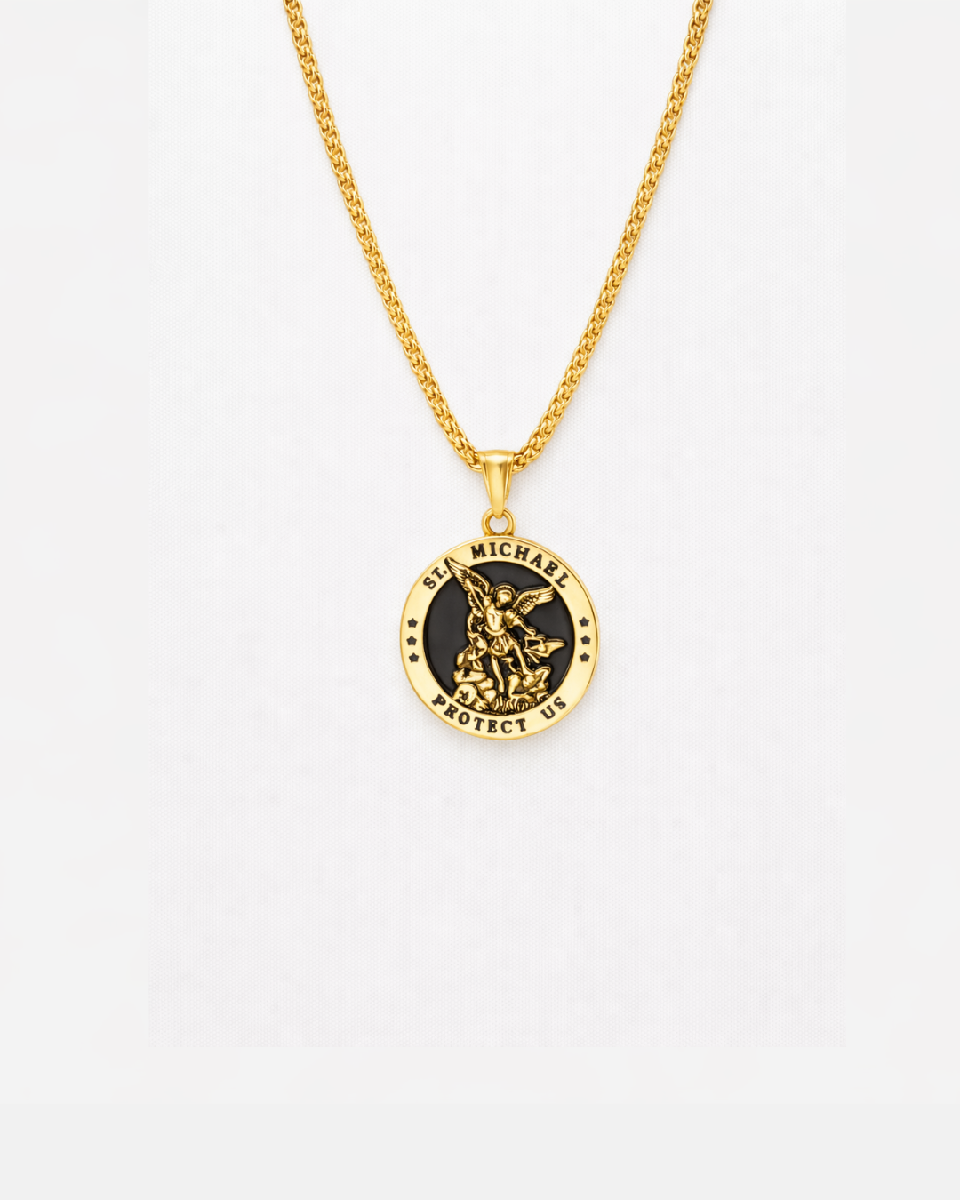 Saint Michael Medallion Necklace, Gold-Plated Steel