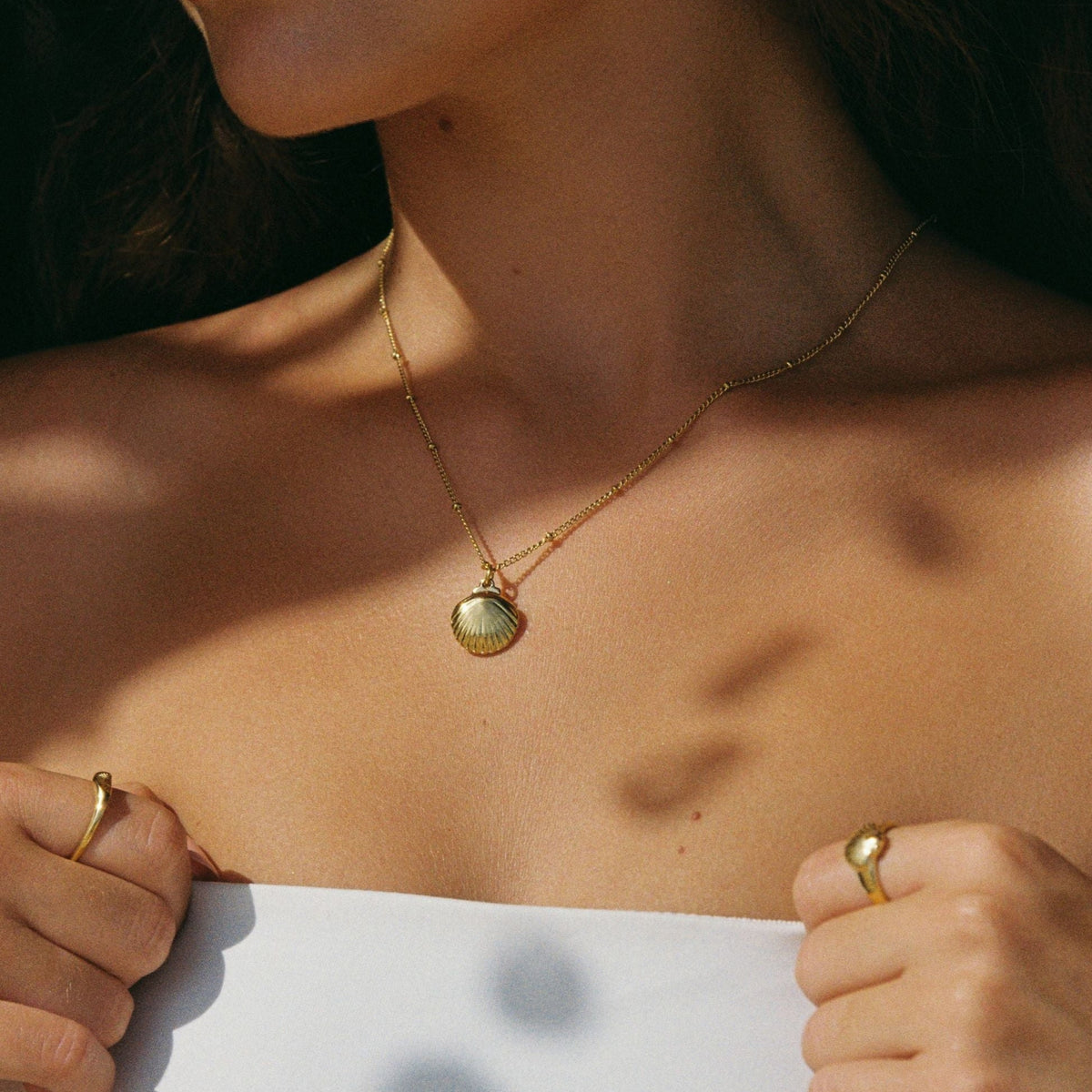 Reversible Shell and Pearl Pendant Necklace