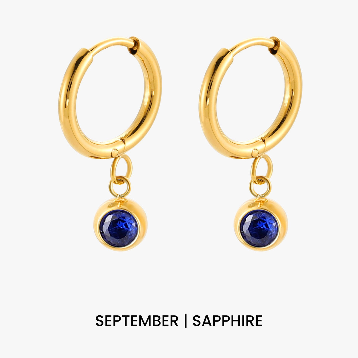Birthstone Color CZ Charm Hoop Earrings