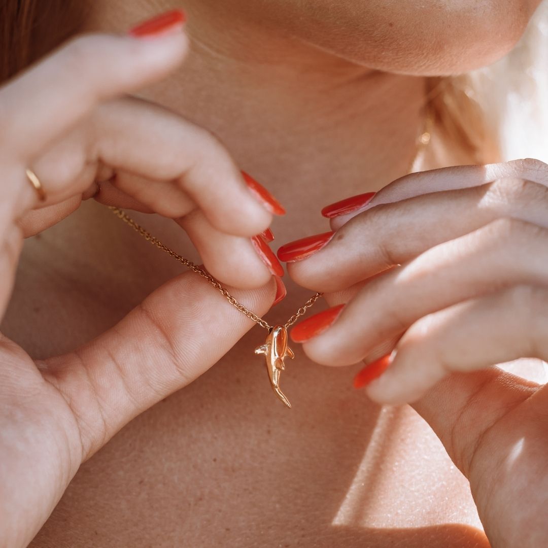 Shark Pendant Necklace, 45 cm, Steel