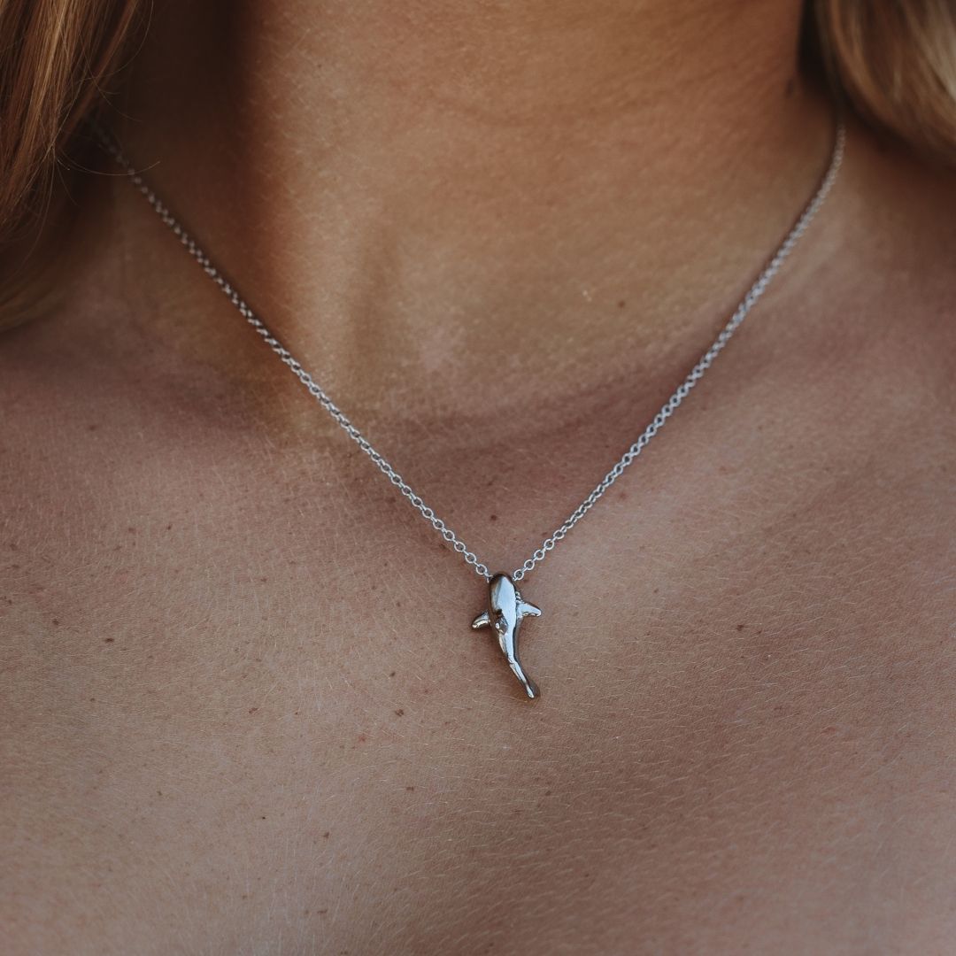 Shark Pendant Necklace, 45 cm, Steel