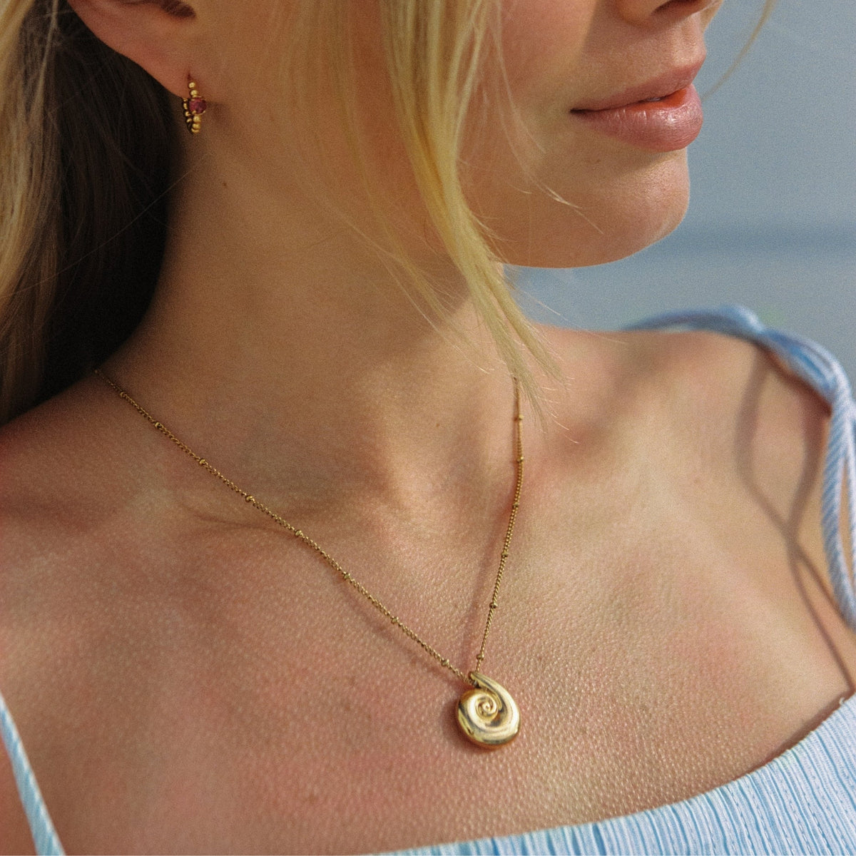 Curled Shell Pendant Necklace, 18K Gold PVD Steel