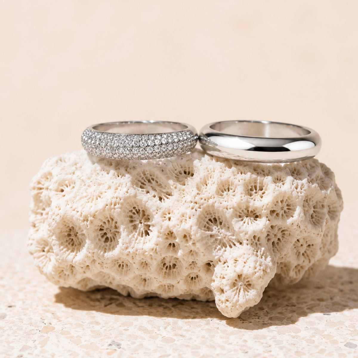 Plain and Pavé Zircon Rings Set — Day & Night