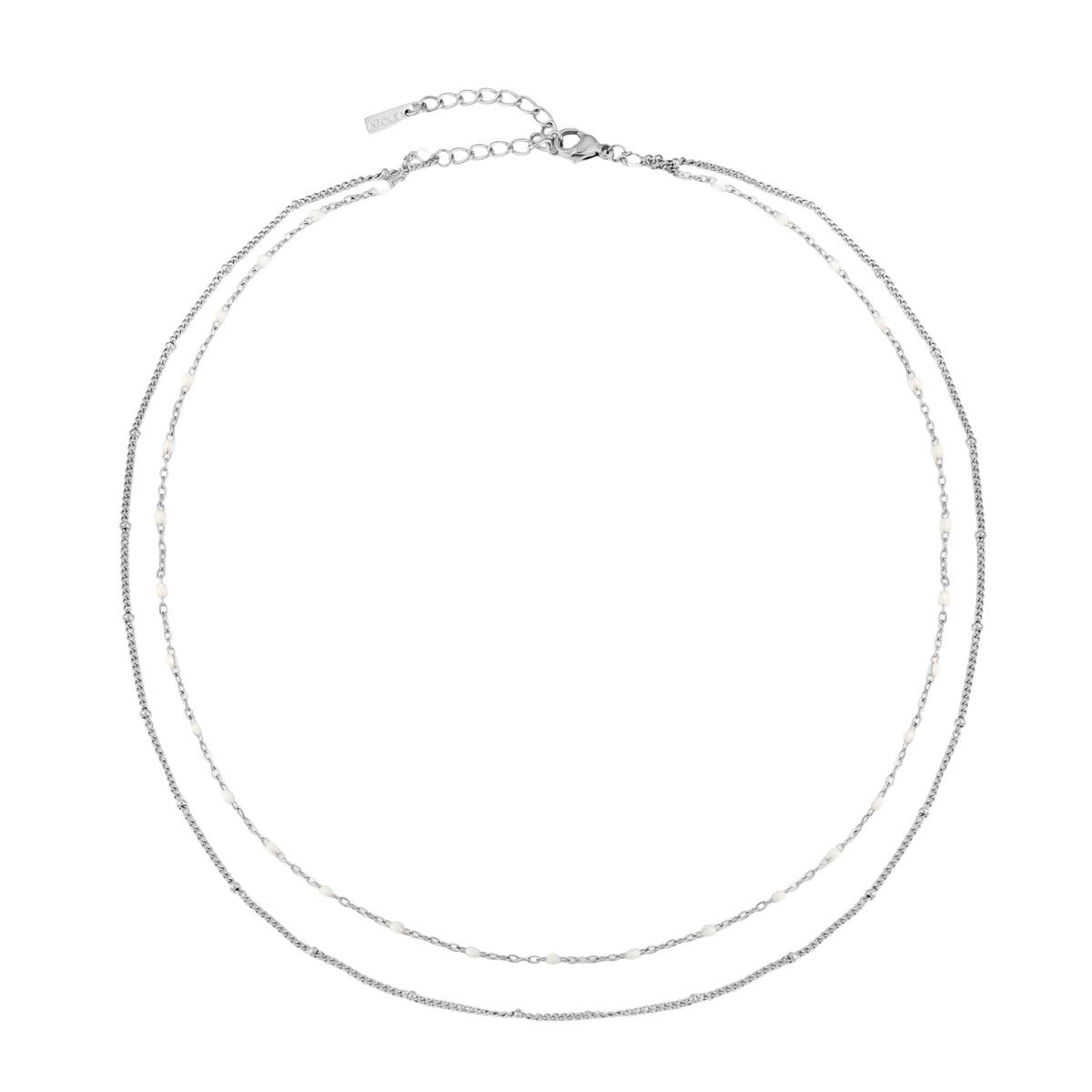 White Enamel Double Layer Choker, 40 cm