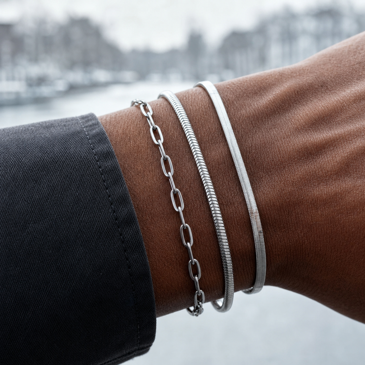 Silver Stainless Steel Chain Bracelet Collection 23