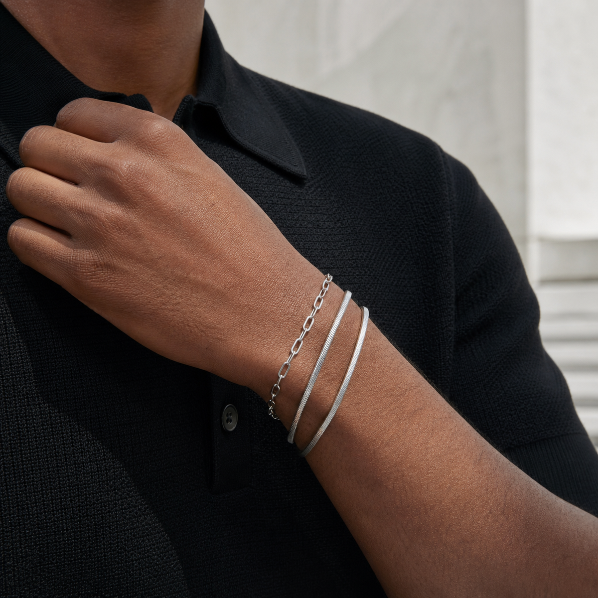 Silver Stainless Steel Chain Bracelet Collection 21