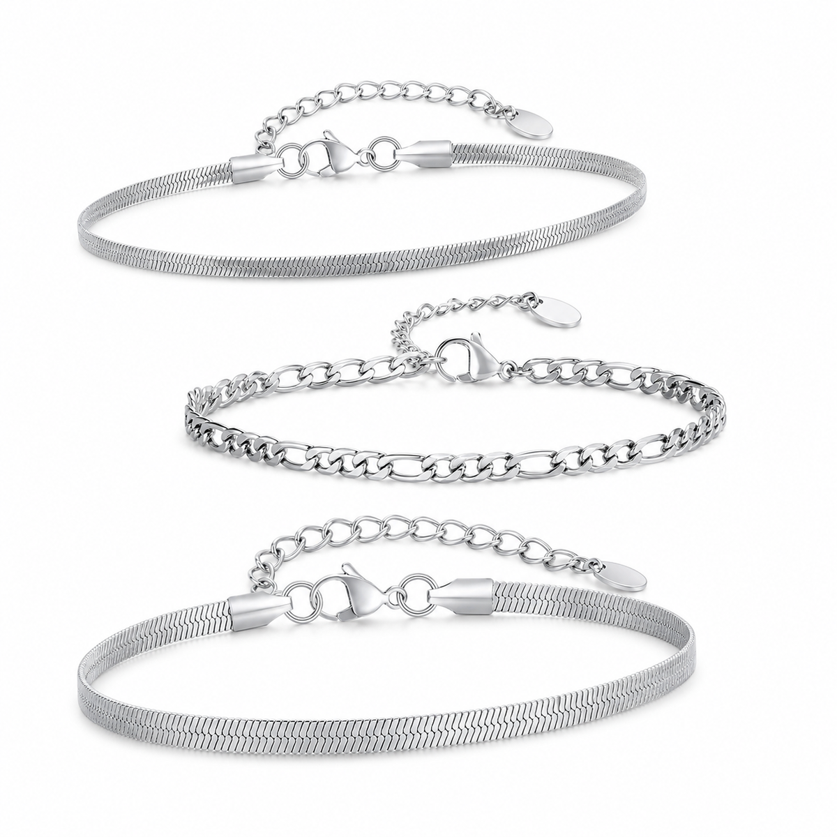 Silver Stainless Steel Chain Bracelet Collection 14
