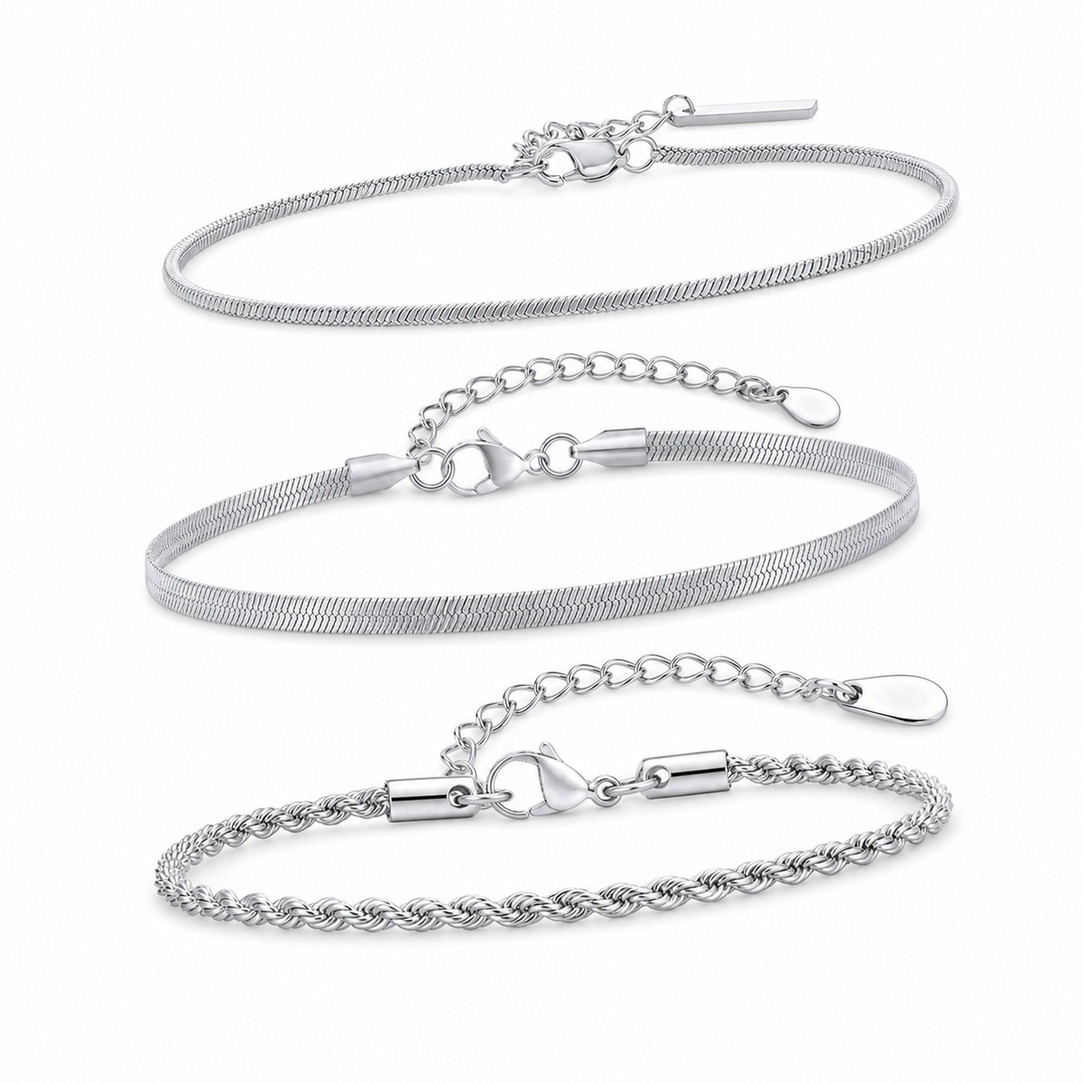 Silver Stainless Steel Chain Bracelet Collection 11