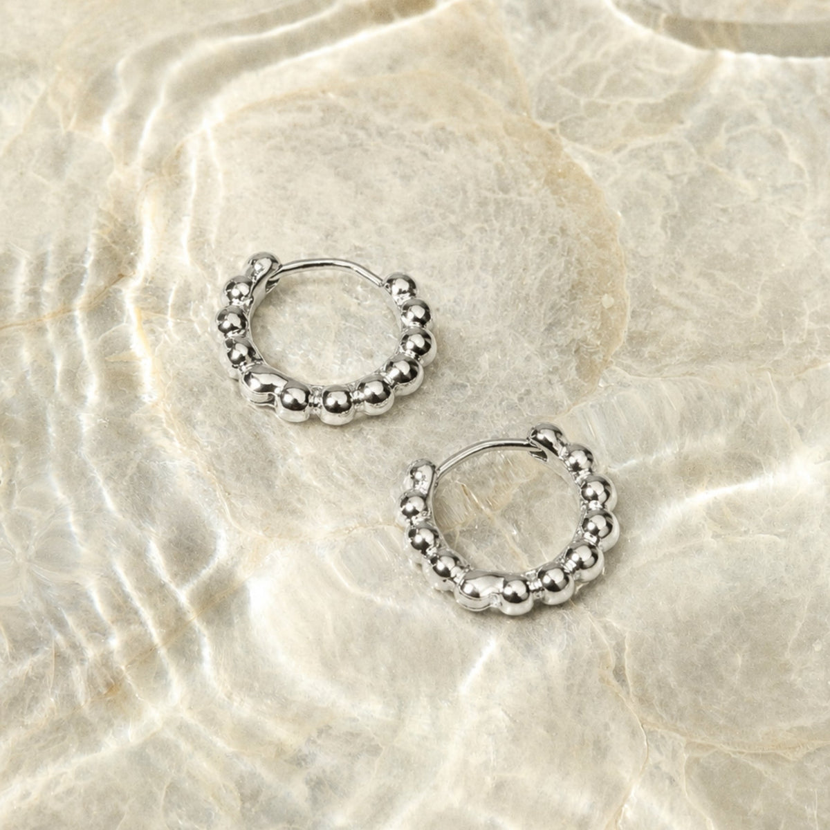 Beaded Edge Hoop Earrings, 9 mm