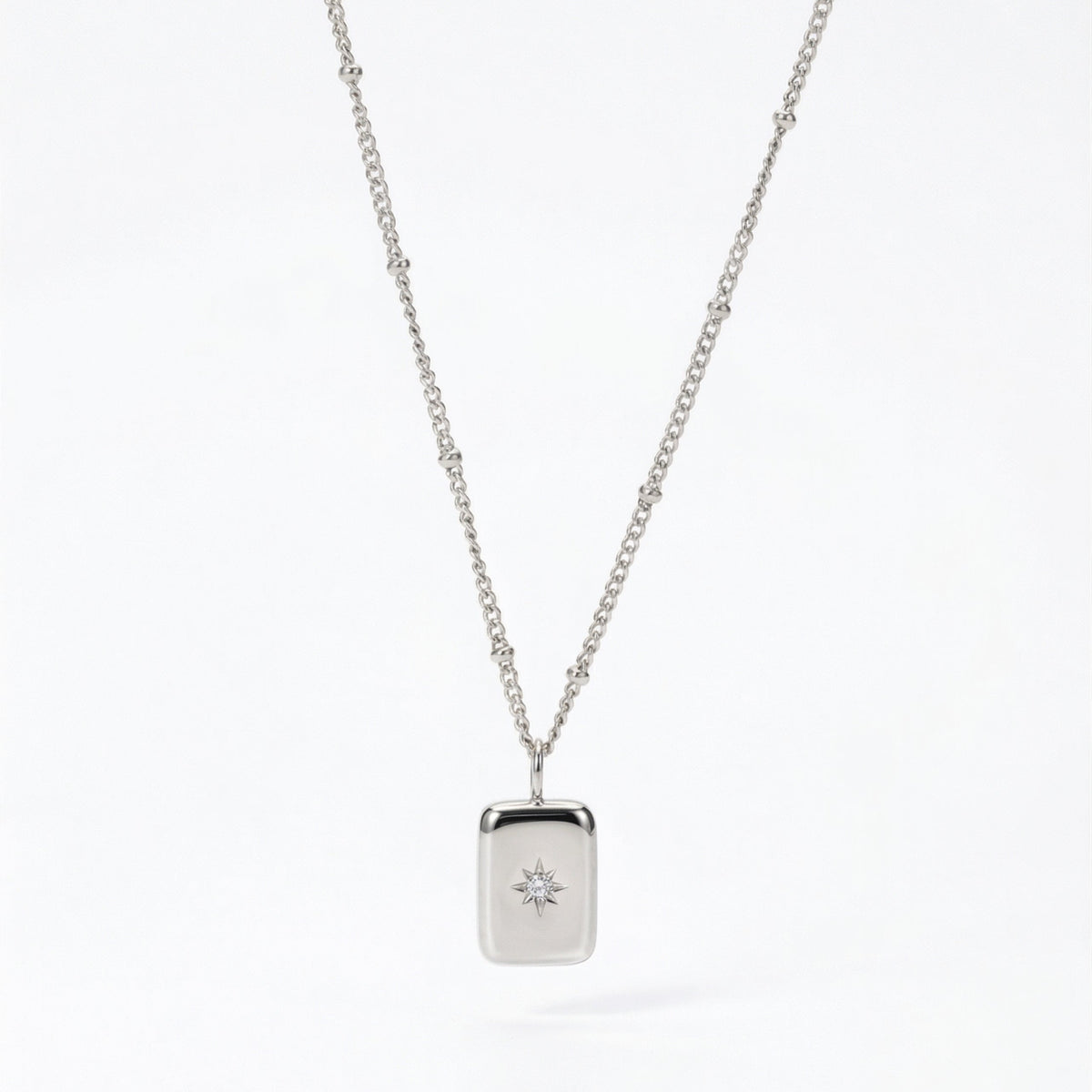 Star-Set Zirconia Tag Necklace — Starlight