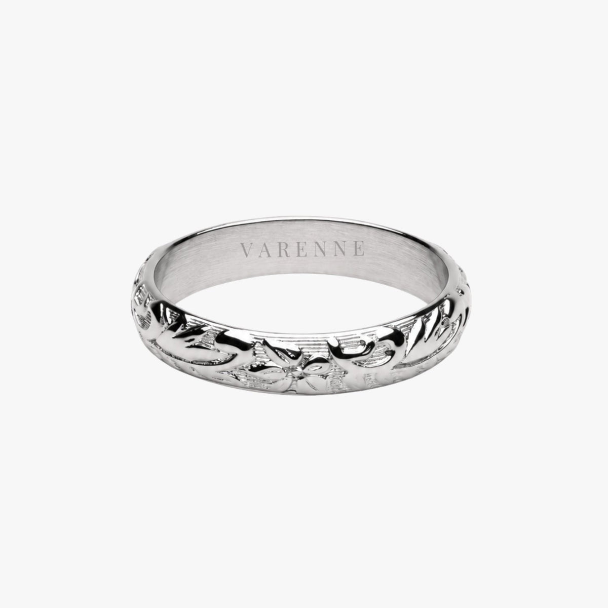 Floral Pattern Band Ring, 4 mm, Steel — Bloom