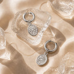 Sun Disc Charm Hoop Earrings, 8 mm
