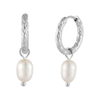 Hammered Pearl Hoop Earrings, 12 mm