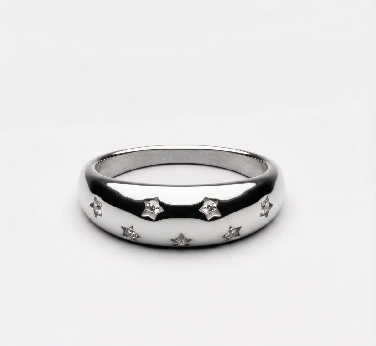 Star-Set White Stone Dome Ring, Stainless Steel — Milky Way