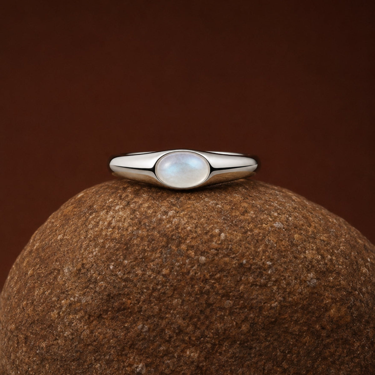 Oval Moonstone Ring, Stainless Steel