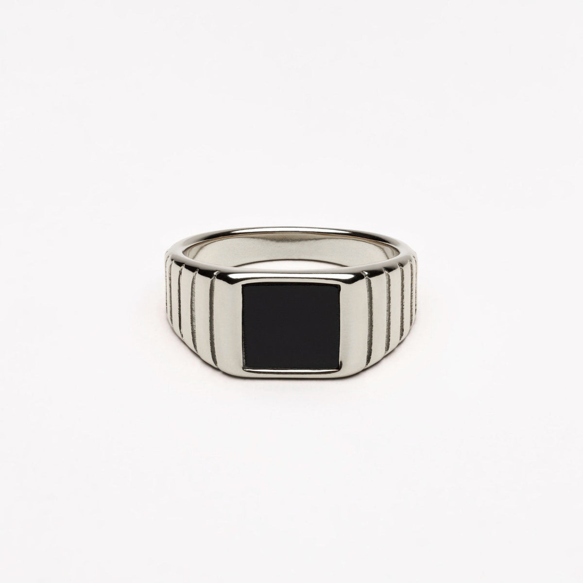 Black Onyx Ribbed Signet Ring — Kaya