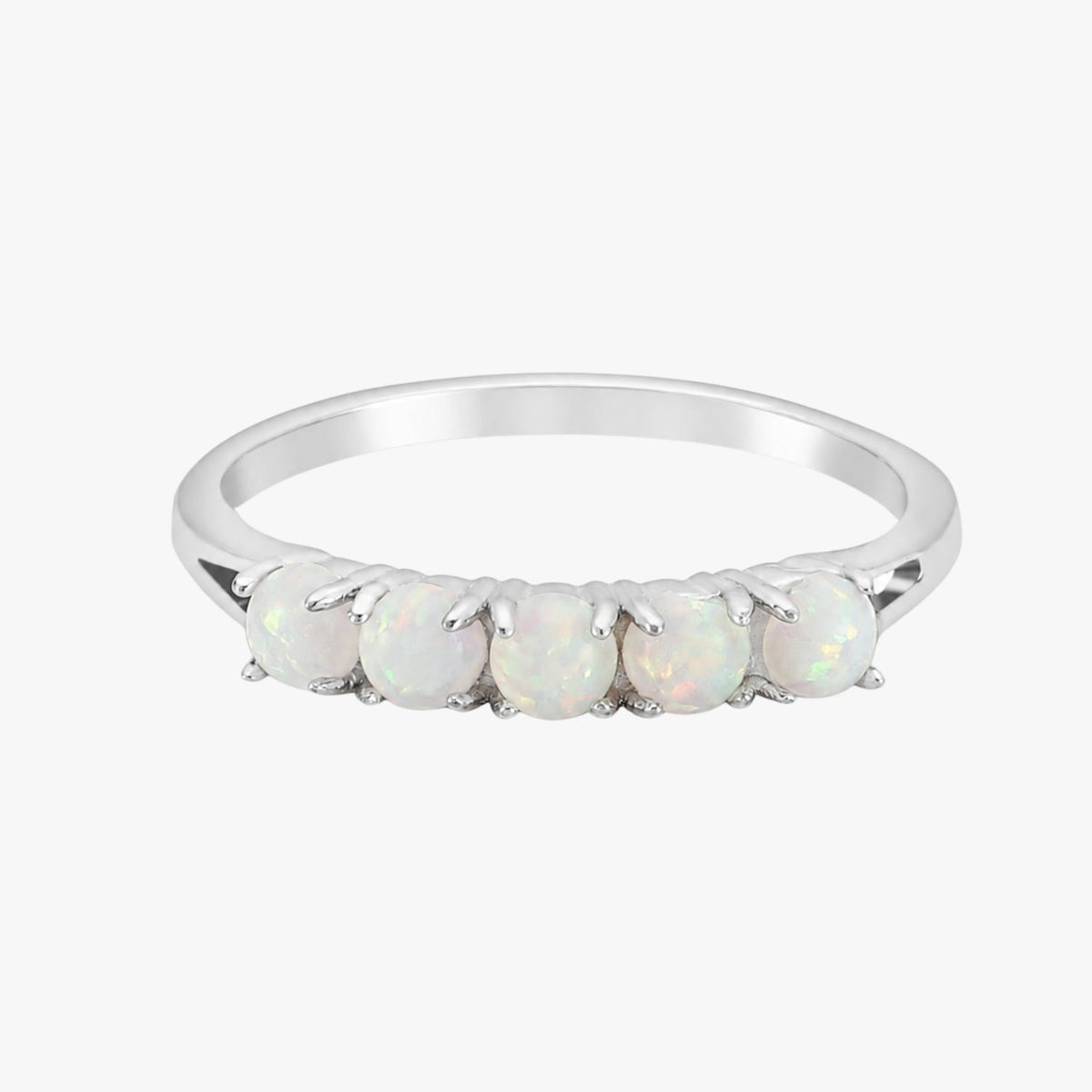 Opal Row Band Ring, Stainless Steel