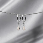 Opal Teardrop Huggie Hoop Earrings, Steel