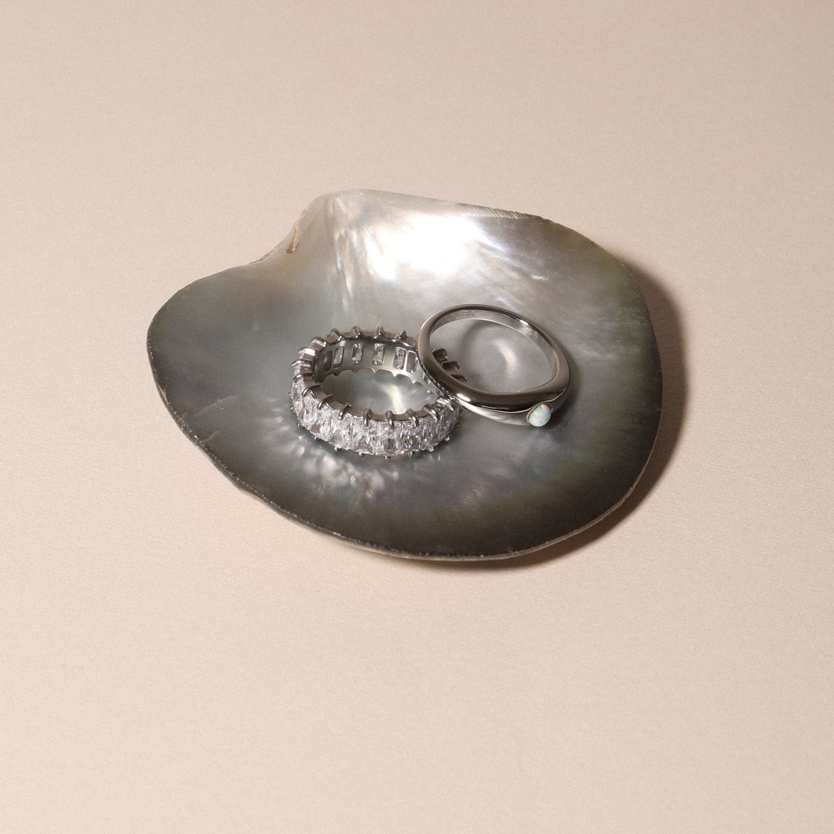 Round Opal Band Ring, 5 mm, Stainless Steel