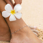 White Bead Station Anklet, 22 cm, Steel