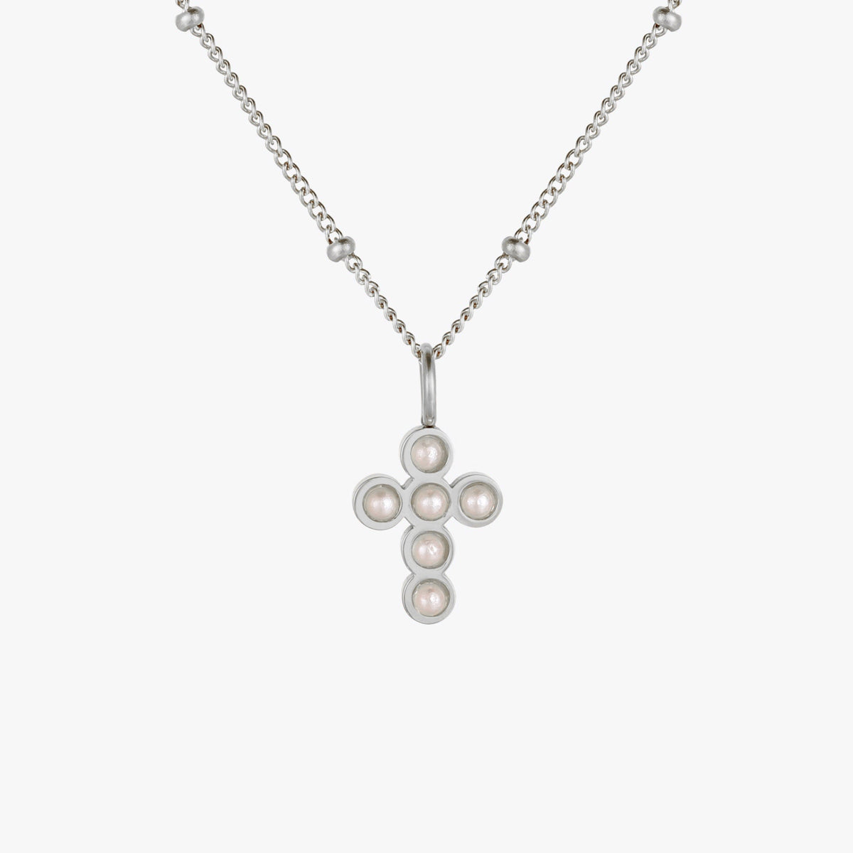 Glass Pearl Cross Necklace, 15 mm
