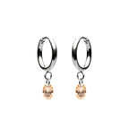 Oval Rose-Tone Stone Drop Hoop Earrings