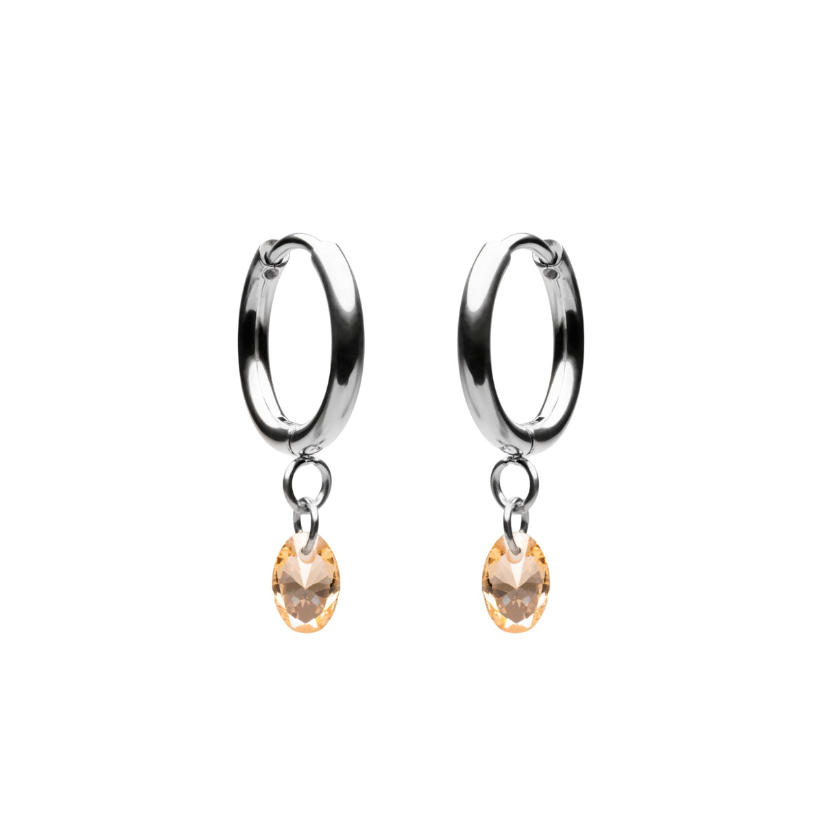 Oval Rose-Tone Stone Drop Hoop Earrings