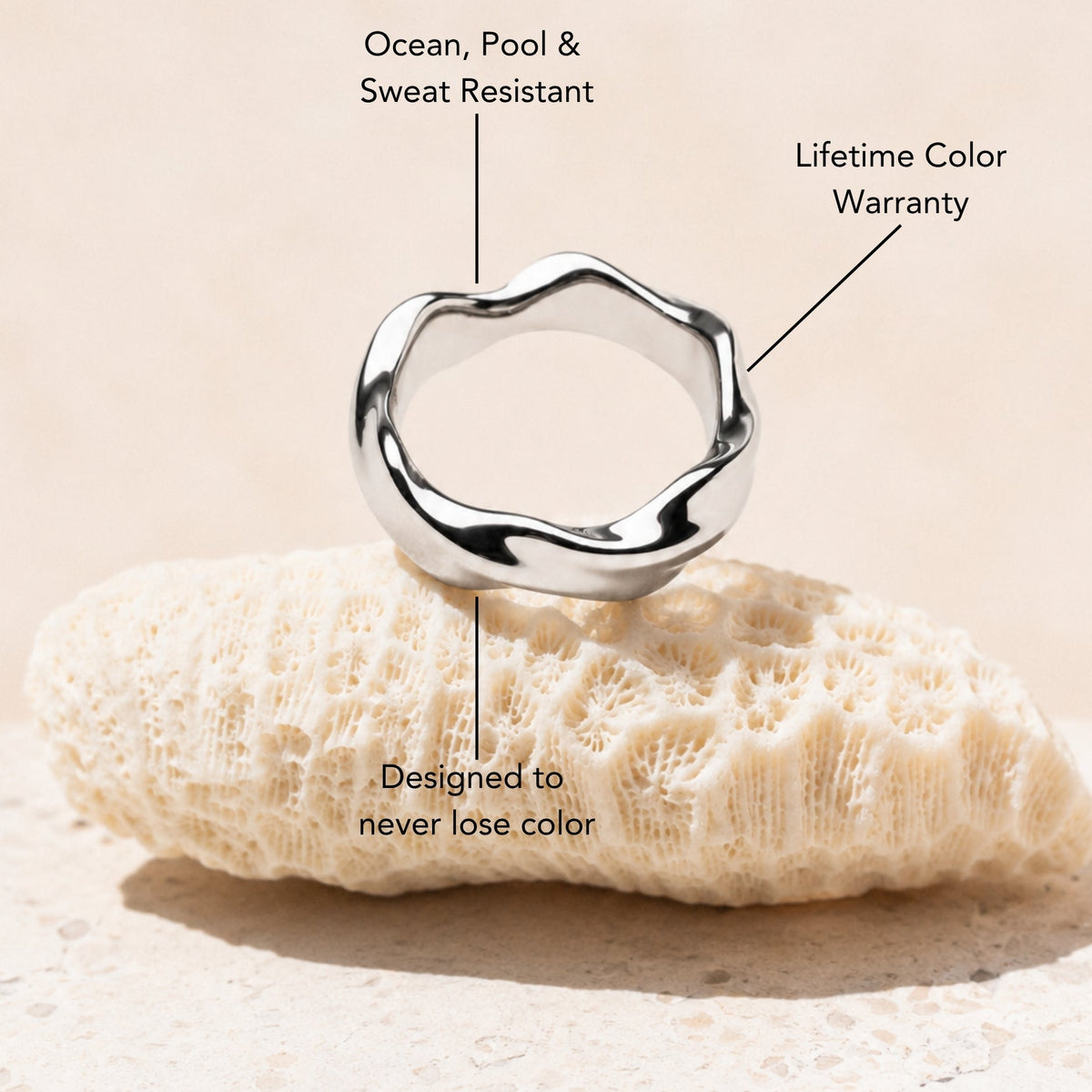 Sculpted Wavy Band Ring, Steel — Dune