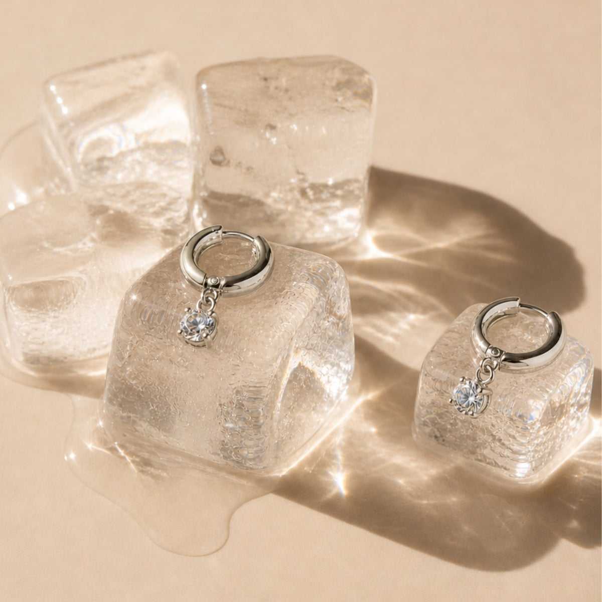Zircon Drop Hoop Earrings, 8 mm