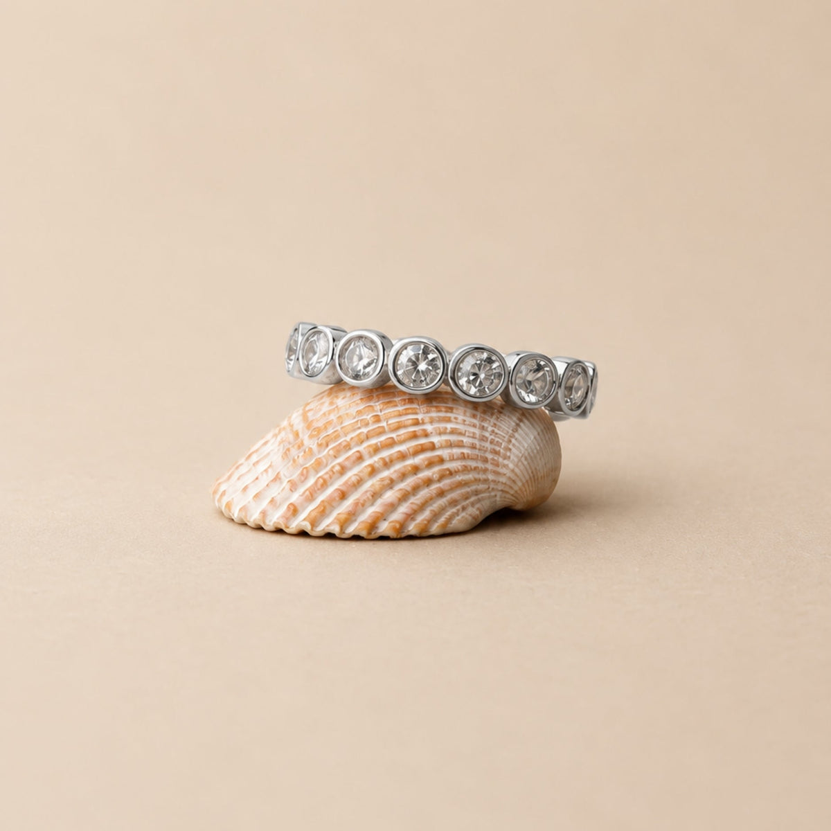 Beaded Zircon Eternity Band Ring, Stainless Steel