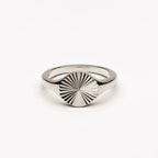 Round Sunburst Signet Ring, Steel