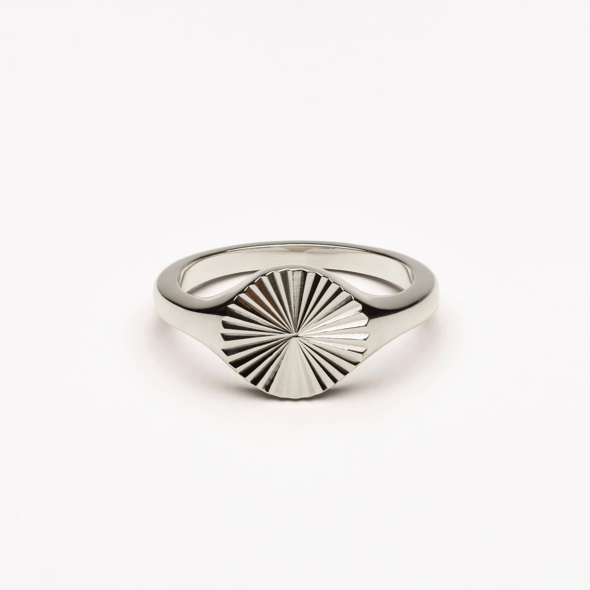 Round Sunburst Signet Ring, Steel