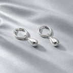 Teardrop Charm Huggie Hoop Earrings, Steel