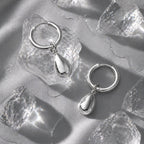 Teardrop Charm Huggie Hoop Earrings, Steel