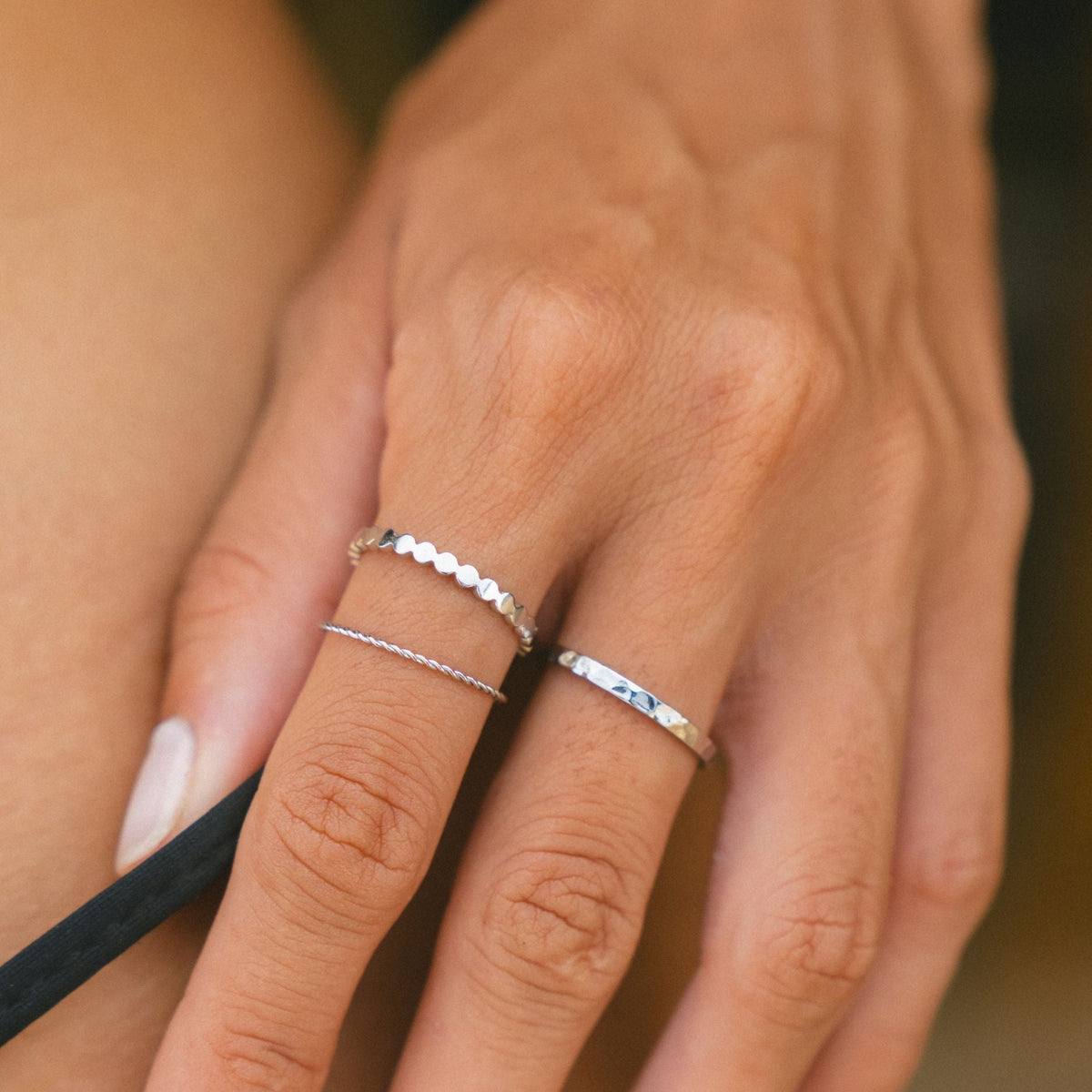 Three Textured Stacking Rings Set — Daily