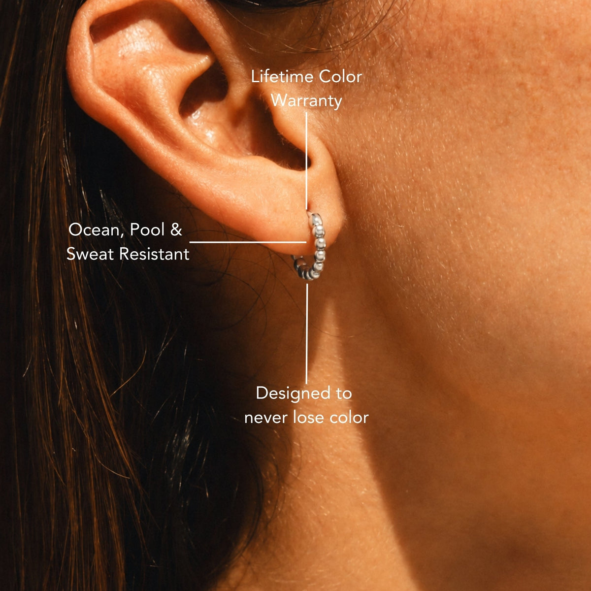 Beaded Edge Hoop Earrings, 9 mm