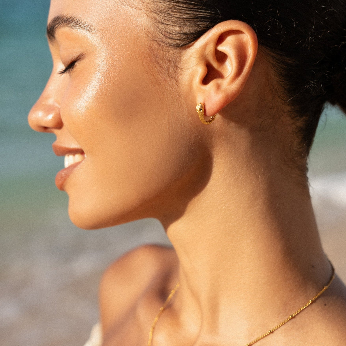 Snake Zircon Huggie Hoop Earrings, Steel